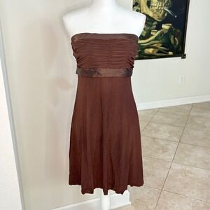 Y2K Vintage Wet Seal Strapless Ruched Bodice Ribbon Tie Dress Brown Size L
